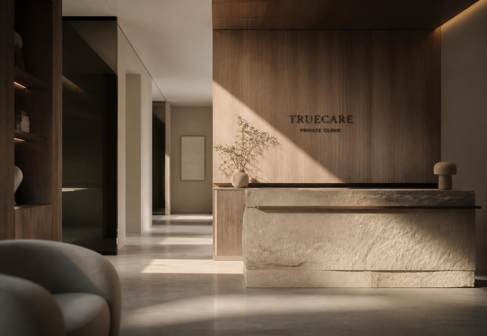 Reception area of a modern private clinic